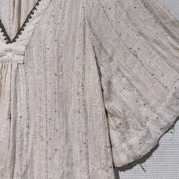 Free People Womens Get Over It Top Shimmer Silver V Neck Relaxed Boho Medium - Picture 4 of 10